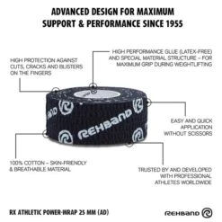 REHBAND RX Athletic Power Wrap, 25mm X 4,5m -Gymstick Butik 20117999 Rehband RX Athletic Power Wrap 25mm x 4.5m Black 03 0422