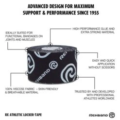 REHBAND RX Athletic Locker Tape, 38mm X 10m -Gymstick Butik 20119999 Rehband RX Athletic Locker Tape 38mm 10m Black 03 0422